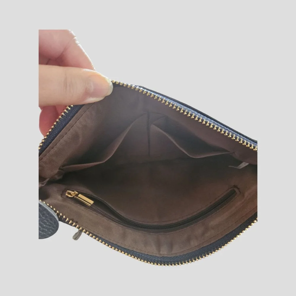 Navy Blue Faux Leather Wristlet Clutch